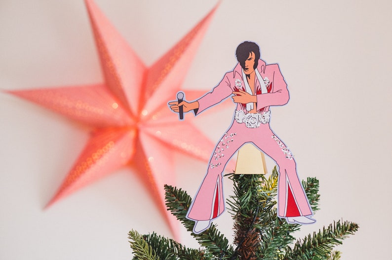 Vegas Impersonator Christmas Tree Topper, Gift for music fans, Vegas, alternative, kitsch decor Pink