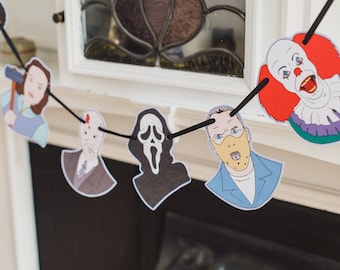 90s Horror Garland, Horror Fan Gift, Candyman, Scream Movie, Misery, IT, Silence of the Lambs, Nightbreed