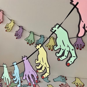 Print at Home Severed hand garland, Digital download, Printable Party decor, Pastel Halloween, rainbow Halloween, quarantine halloween