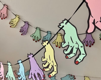 Print at Home Severed hand garland, Digital download, Printable Party decor, Pastel Halloween, rainbow Halloween, quarantine halloween