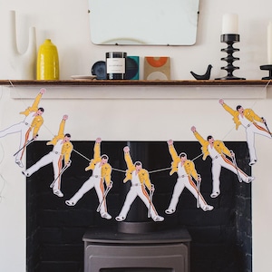 Afdrukbare Fred Bunting en tafelspreiding, instant digitale download, DIY, muziekfanfeestslinger, boho rapsody, koningin