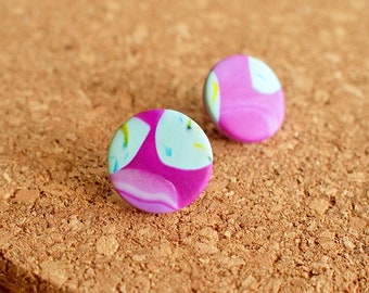 Magnolia w. Star - Handmade Polymer Clay Earrings - Statement Earrings  - Wearable Art - Jewelry