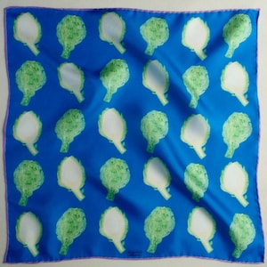 Artichoke Blues Hand Illustrated 100% Silk & Wool Scarf image 4