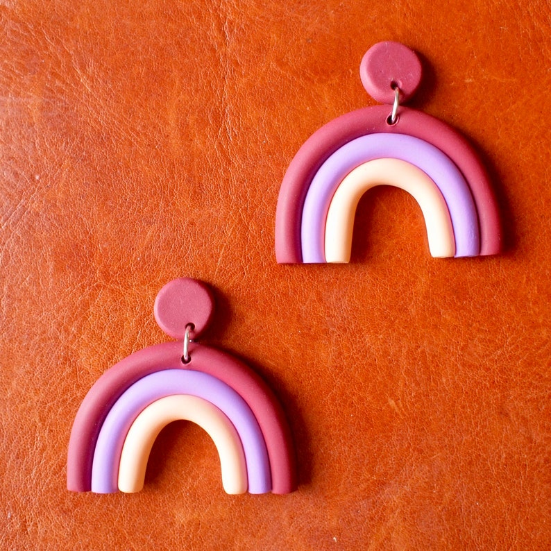 Handmade Polymer Clay Earrings Boho Earrings Rainbow Etsy