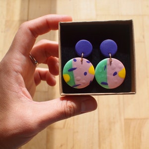 Pastel Combo Handmade Polymer Clay Earrings Statement Earrings With Nickel-free Silver Brass Stud Wearable Art Jewelry Ø 3 cm