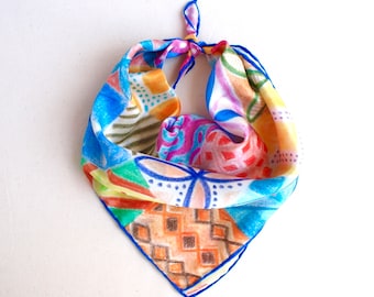 Crayon Mix of Tiles - Hand Illustrated 100% Silk Scarf