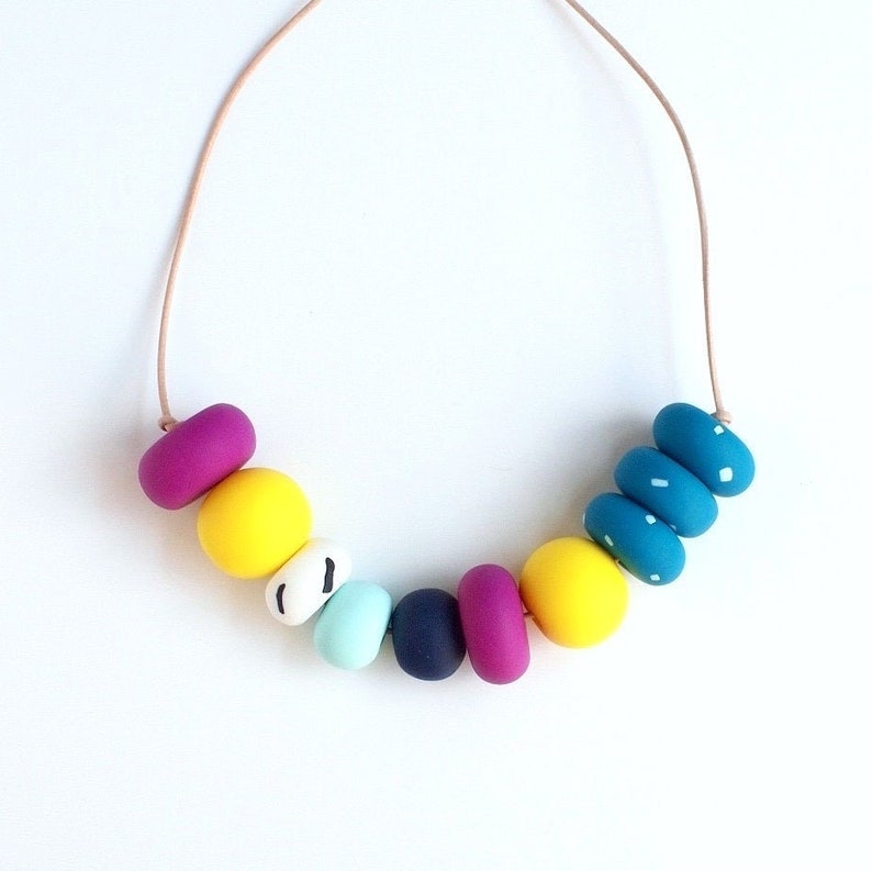 Joie de vivre Handmade Clay Necklaces Mixed Colors Wearable Art Jewelry Unique Design Style 8