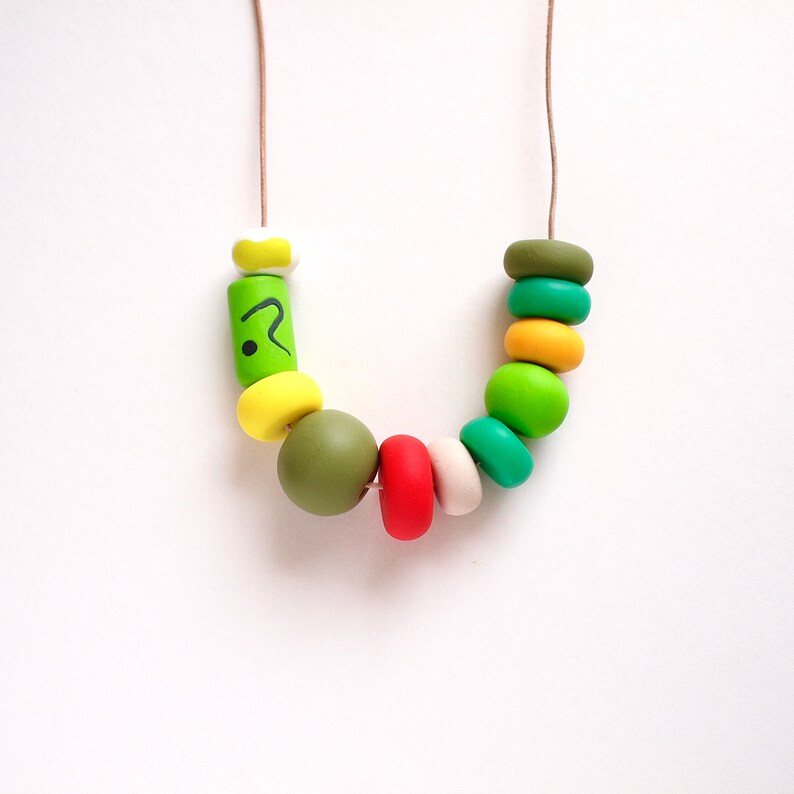 Joie de vivre Handmade Clay Necklaces Mixed Colors Wearable Art Jewelry Unique Design Style 6