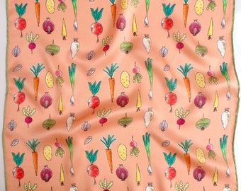 Happy Veggies - Hand Illustrated 100% Silk Scarf