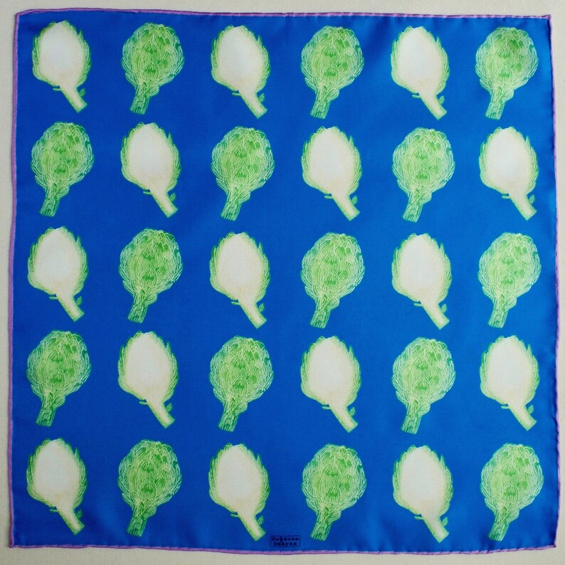 Artichoke Blues Hand Illustrated 100% Silk & Wool Scarf image 5