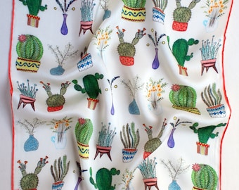 Happy Plant Family - Hand Illustrated 100% Silk Scarf