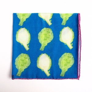 Artichoke Blues Hand Illustrated 100% Silk & Wool Scarf image 3