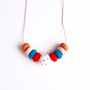 Red Dots - Handmade Clay Necklaces - Mixed Colors - Wearable Art - Jewelry - Unique Design - With Leather Cord