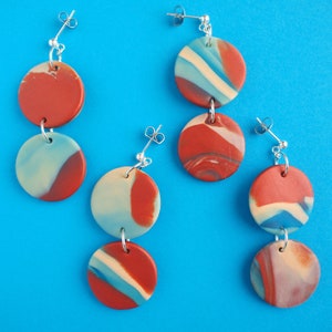 Metallic Copper.Blue.Nude - Handmade Polymer Clay Earrings - Statement Earrings - With 925 Silver Stud - Wearable Art - Jewelry