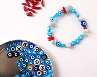 Coral, Amazonite, Nazar (Evil Eye) Bracelet Unisex - Wearable Art - Jewelry - Unique Design - Handmade