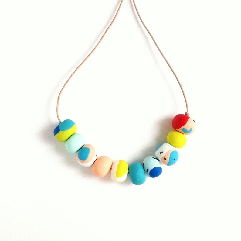 Joie de vivre Handmade Clay Necklaces Mixed Colors Wearable Art Jewelry Unique Design Style 7