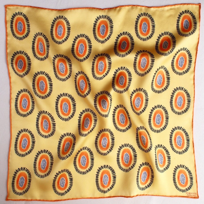 Flying Papayas Hand Illustrated 100% Silk & Wool Scarf image 1