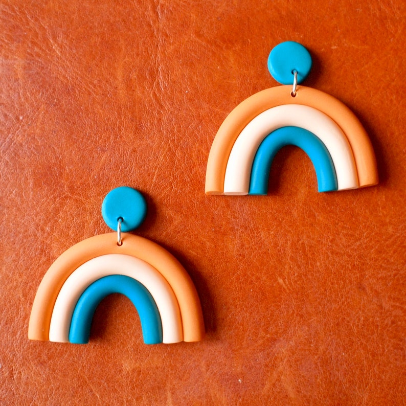 Handmade Polymer Clay Earrings Boho Earrings Rainbow Etsy
