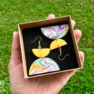 Pastel Combo Handmade Polymer Clay Earrings Statement Earrings With Nickel-free Silver Brass Stud Wearable Art Jewelry half circle w hook