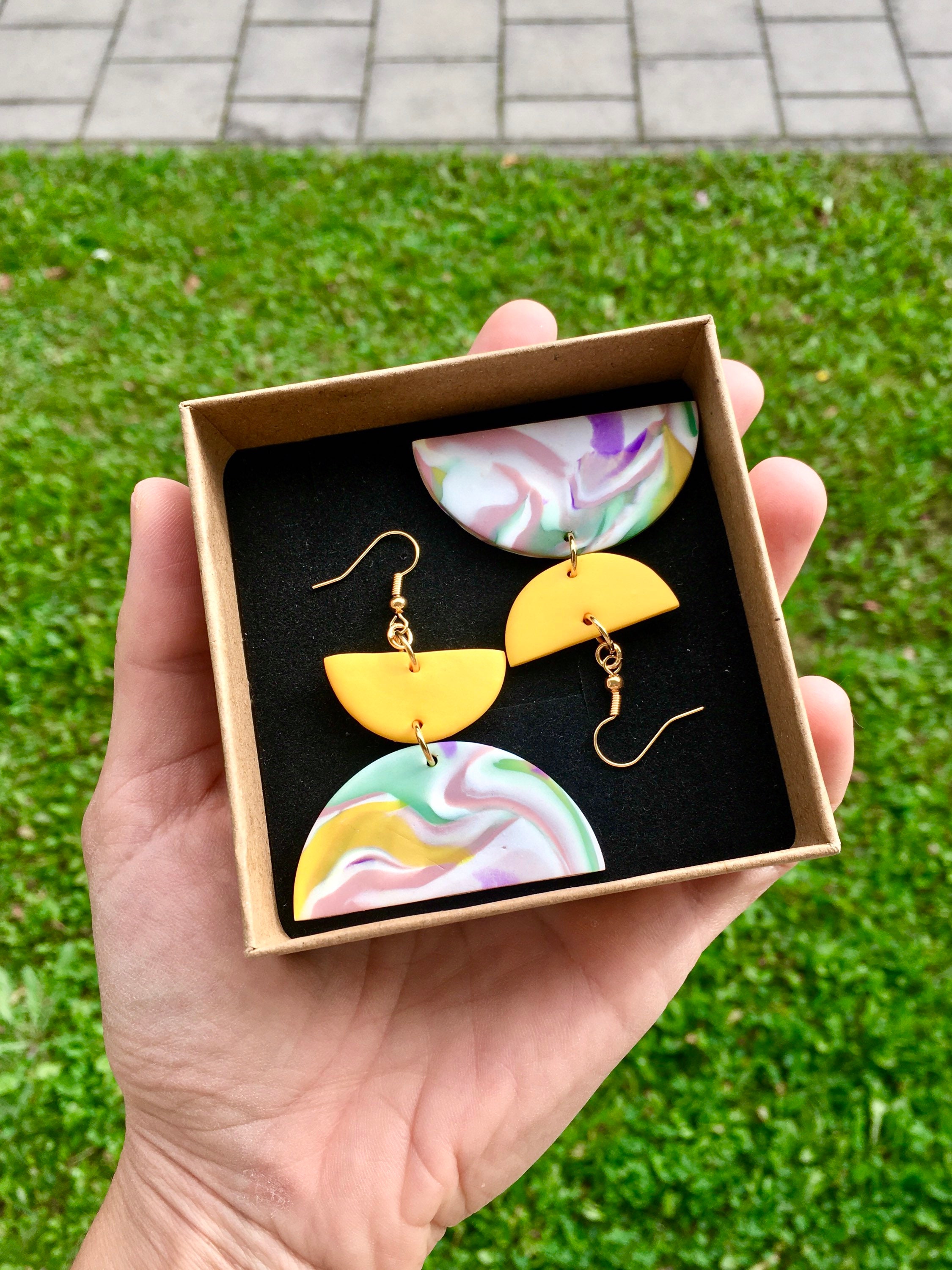 Nickel Free Handmade Polymer Clay Earrings Cloudy Day Landscape