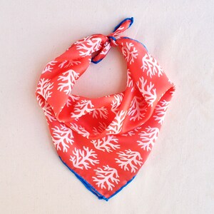 Year of Coral with dark blue edges Hand Illustrated 100% Silk Scarf image 3