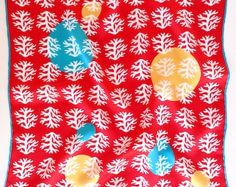 Year of Coral (red background) - Hand Illustrated 100% Silk Scarf