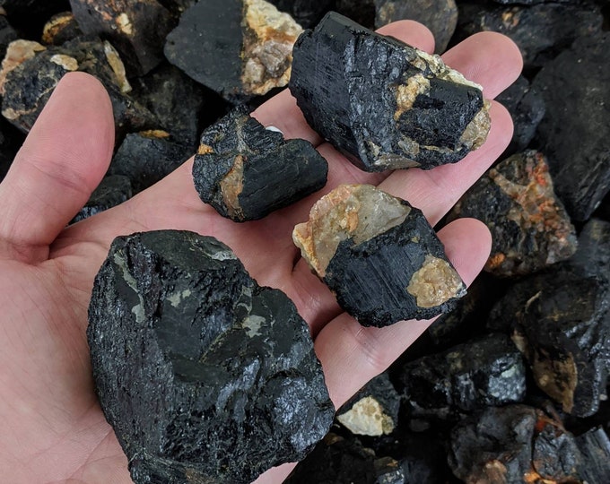 Raw Black Tourmaline Natural Schorl Rough Crystal Healing Reiki Lapidary Tumbling Root Chakra Meditation