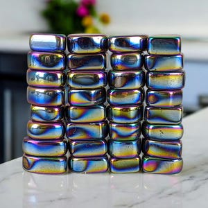 Magnetic Hematite 12 pc Electroplated Rainbow Magnets &quot;Sticky Stones&quot; Iridescent Polished Crystals Meditation