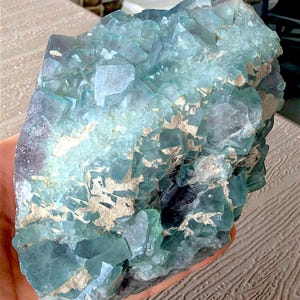 Green Fluorite Crystal Specimen In Matrix 5.2&quot; Natural Mineral Decor Stone Rocks Madagascar 1.7 Lb
