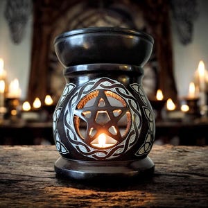 Pentacle Aroma Burner oil & Candle Handcrafted Soapstone Black Home Decor Diffuser Warmer