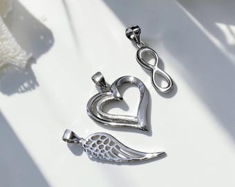 Sterling Silber Herz, Flügel oder Infinity Anhänger • Optional mit Kette