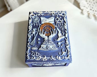Handgefertigte Hexenbox • Blaue Tarotkarte & Schmuckaufbewahrung Altardekor