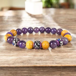 Palo Santo Amethyst Bracelet Jewelry Crystal Beaded Stones Aromatherapy Wood Handmade