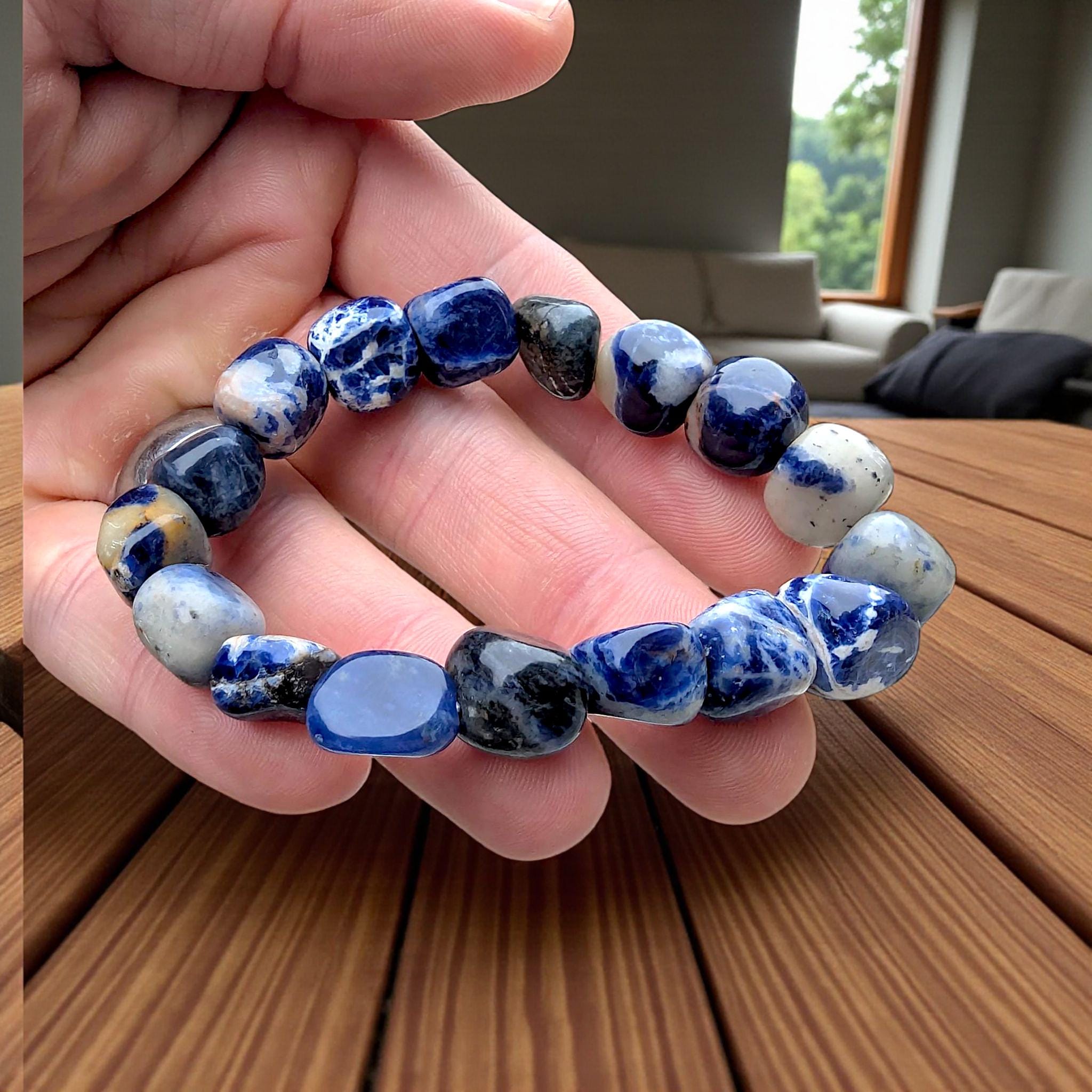 Blue Sodalite Bracelet Tumbled Stone Jewelry Stretch Polished