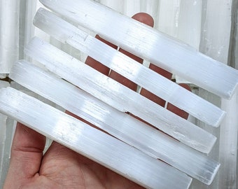 Selenite 6" Crystal Wands (5 Pcs) Sticks Chakra Minerals Rocks Natural Wicca Rough White - Morocco