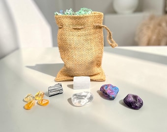Mini-Kristall-Mystery-Bag - Selenit, Turmalin, Amethyst, Quarz