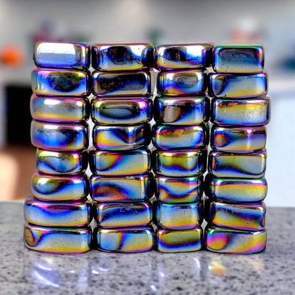 Rainbow Hematite 14 pc Magnets Sticky Stones Iridescent Polished Crystals Electroplated