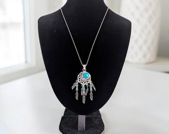 Türkis Traumfänger Halskette • Sterling Silber Anhänger • Echter Türkis Schmuck