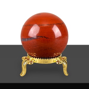 Red Jasper Sphere 1.5&quot; Crystal Ball Display Specimen Rocks Minerals Decor Includes Gold-Tone Stand