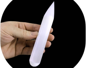 Selenite Polished Massage Pointer 6" Long Crystal Wand Morocco