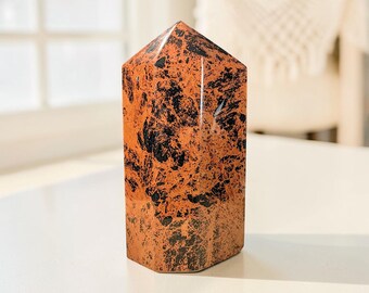 Mahagoni Obsidian Turm • 750 Gramm schwere brasilianische Kristallspitze • Erdung Wohndekor