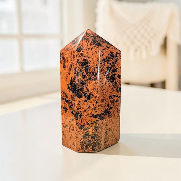 Torre in ossidiana mogano • Punta di cristallo brasiliano da 8,1 kg • Decorazione per la casa che favorisce il radicamento