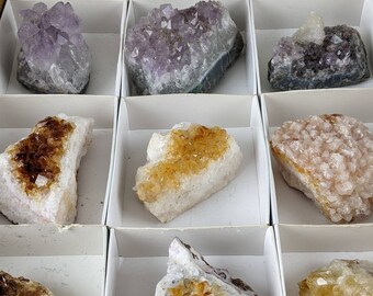 Citrine & Amethyst Crystal Cluster Lot: Healing Chakra Geode Specimens