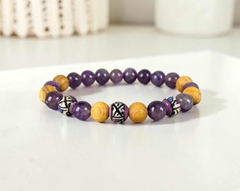 Pulsera de amatista con palo santo • Joyería de cristal relajante