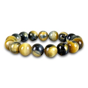 Blau & Gold Tigerauge Perlen Armband Poliert Kristall Stein Schmuck
