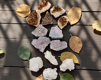 Citrine Amethyst Quartz Crystal Cluster Collection (13): Healing Geodes Brazil