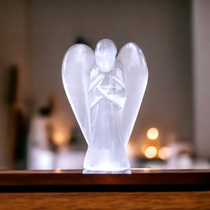 White Selenite Angel (3&quot;) Carving Polished Crystal Display Statue Morocco
