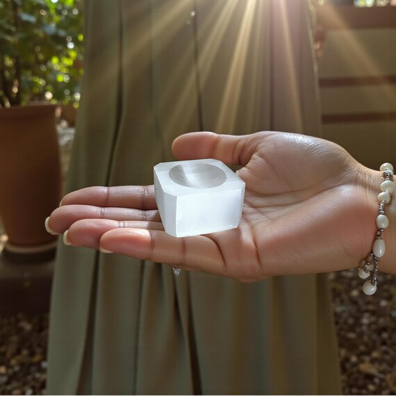 Selenite Cube Stand • Crystal Ball Holder • Sphere Stand • Altar Decor • Charging Crystal Stand
