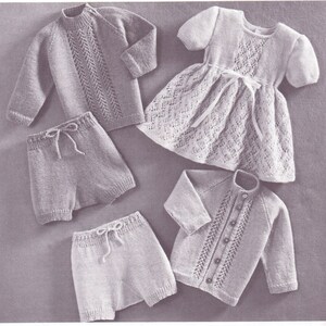 Knitted Panelled Suits Pattern for 9 to 12 Months Cardigan Pullover Pants Dress Gifts Baby Showers Christmas Christening Birthday PDF