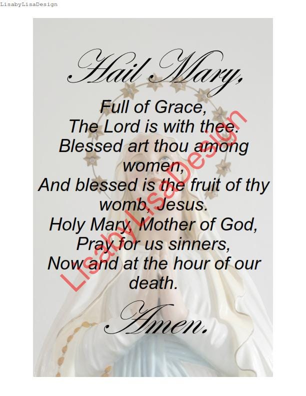 Hail Mary Prayer Printable | Catholic Wall Art Digital Download ...
